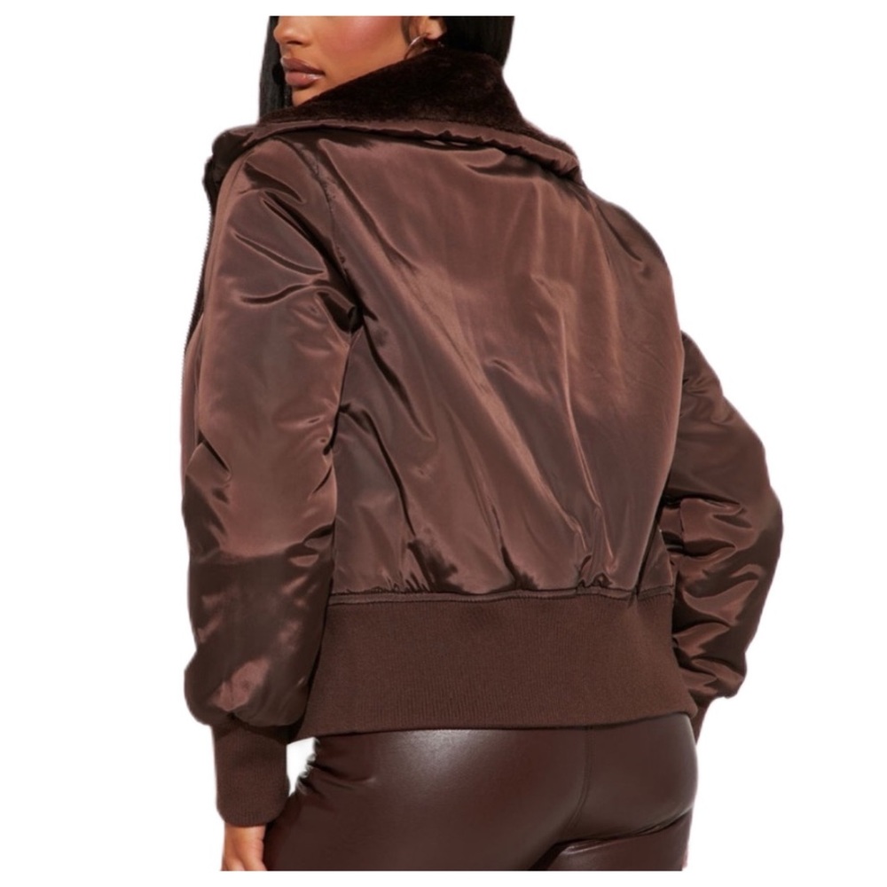 Women’s Chocolate Brown Bomber Puffer Jacket NEW WITH TAGS - Picture 4 of 16